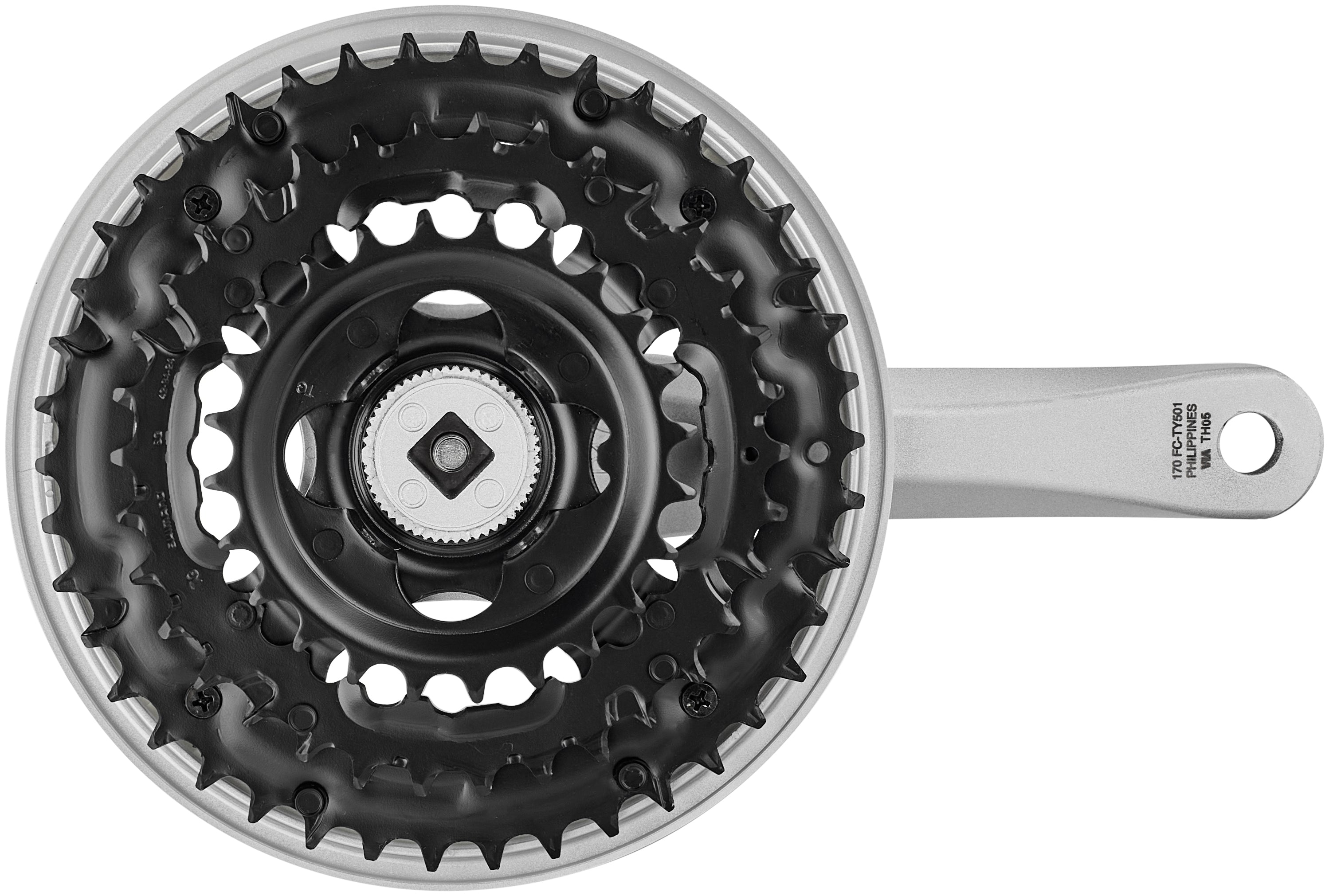 Shimano FC-TY501 Kurbelgarnitur 6/7/8-fach 42-34-24 Zähne mit Kettenschutzring silber