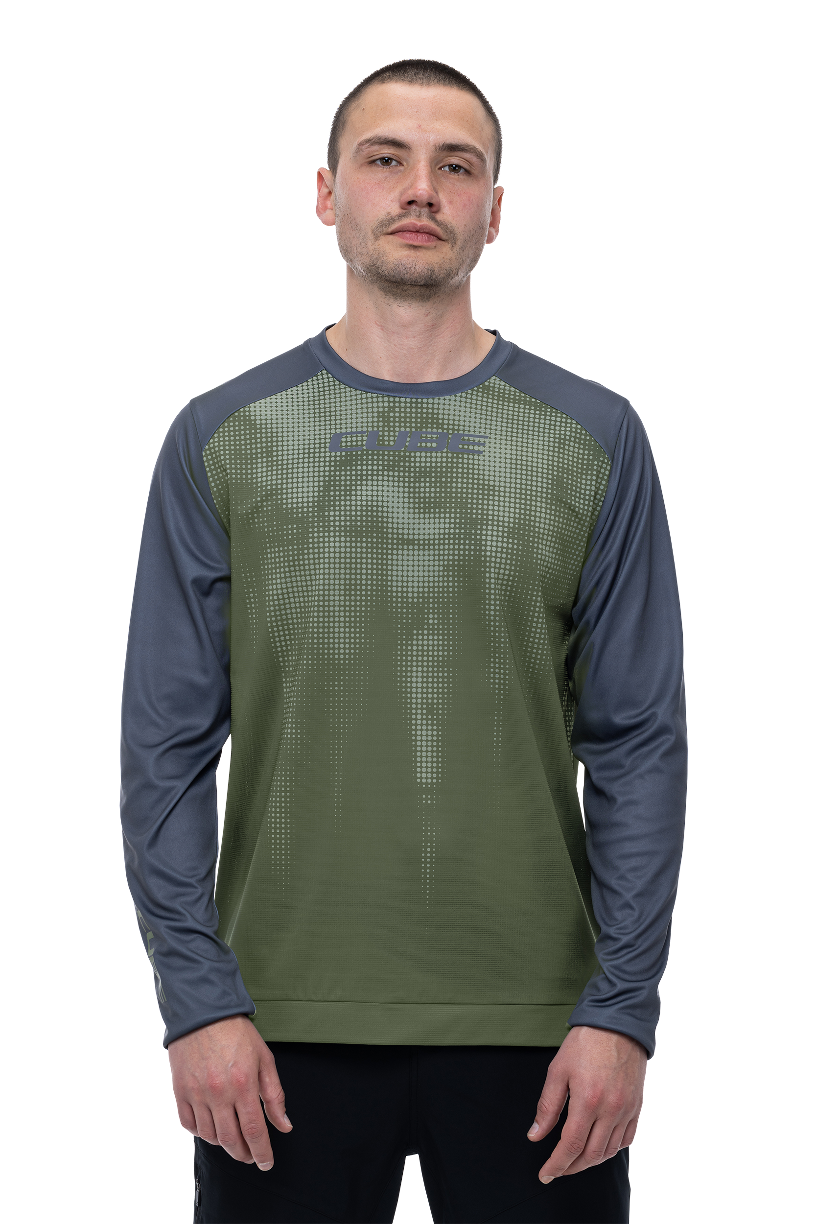 CUBE ATX Rundhalstrikot TM langarm olive´n´grey Herren