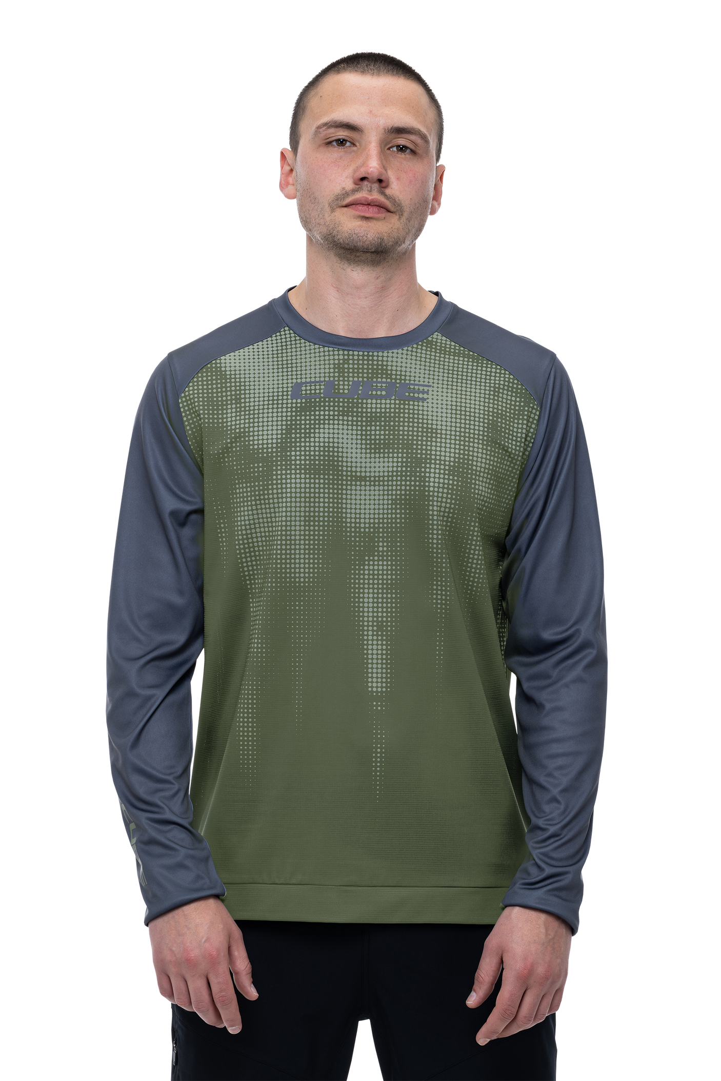 CUBE ATX Rundhalstrikot TM langarm olive´n´grey Herren